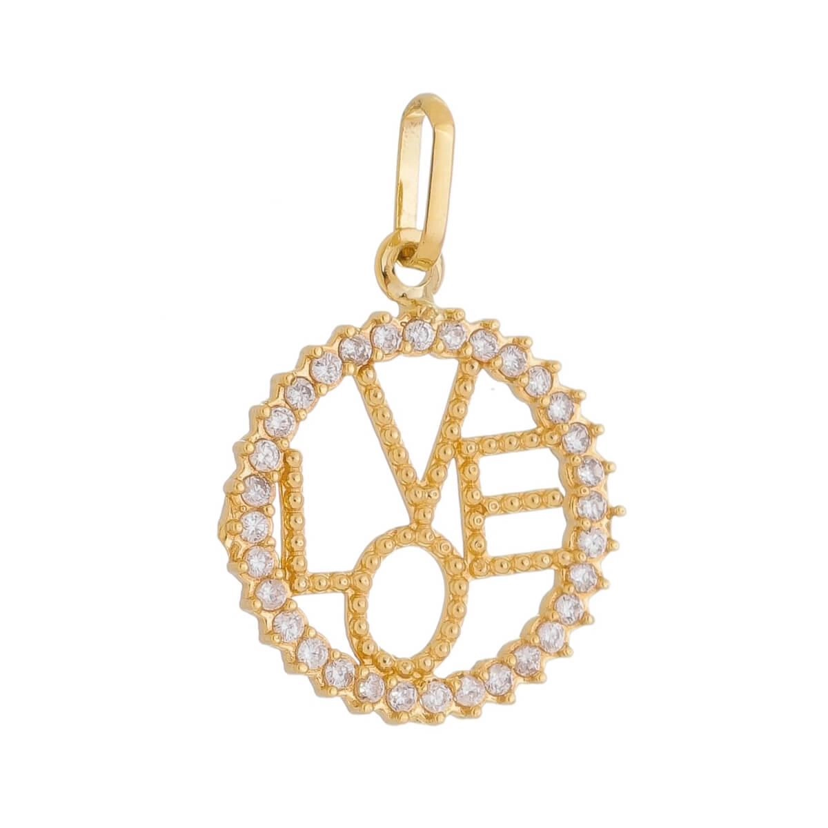Pingente Ouro 18k Love C/Zircônia Frente