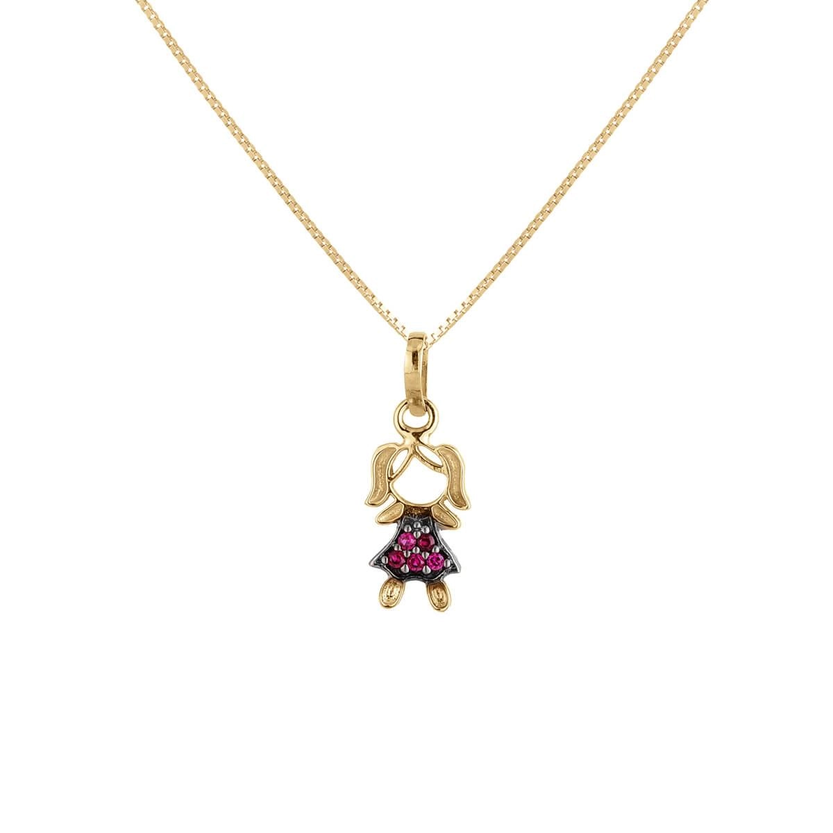 Pingente Ouro 18k Menina CZircônia 0.40 Gramas frente