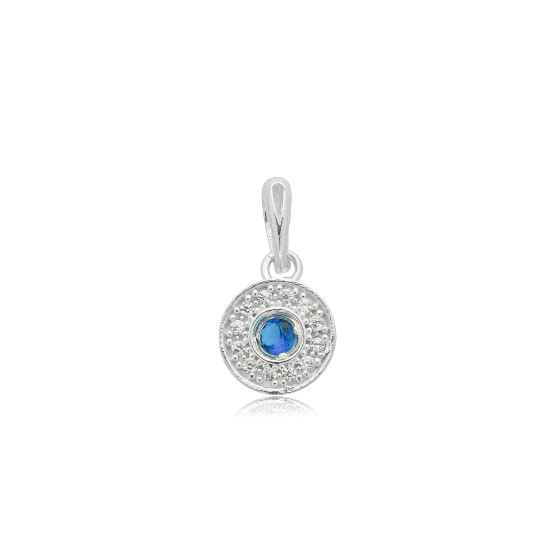 Pingente Prata 925 Ponto de Luz 8mm Azul