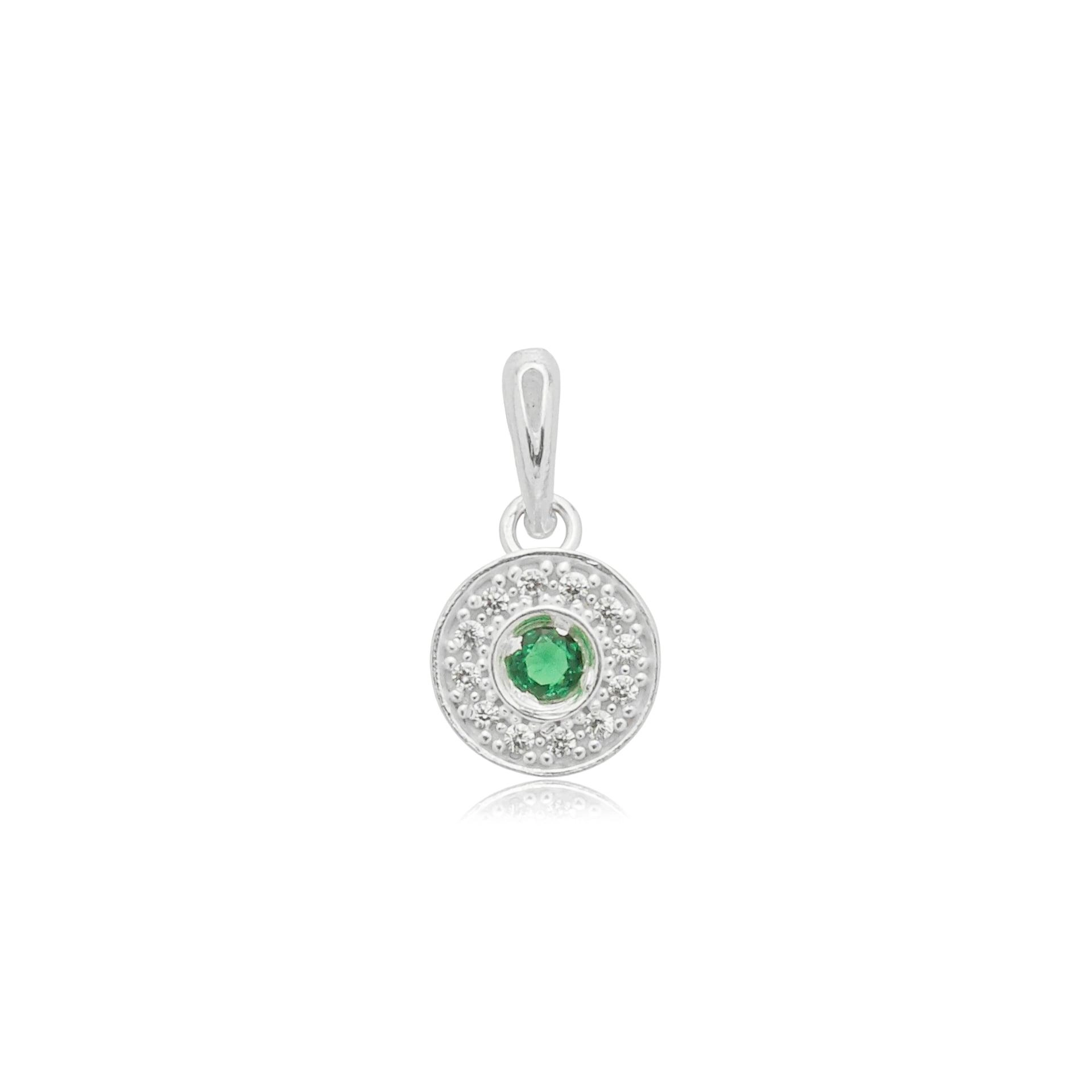 Pingente Prata 925 Ponto de Luz 8mm Verde