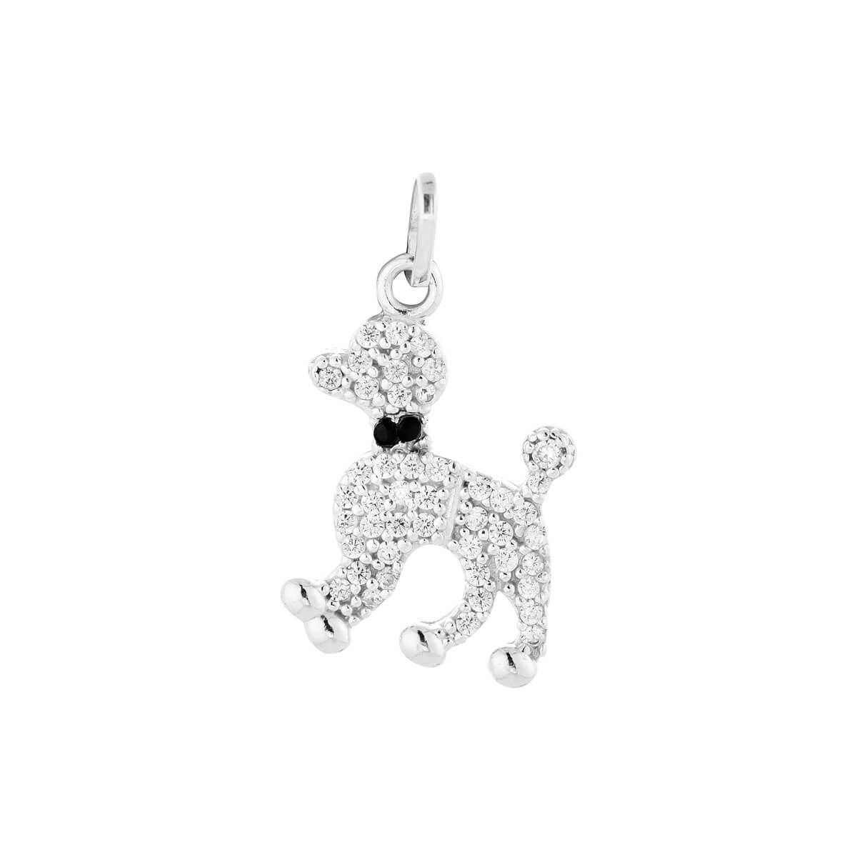 Pingente Prata Cachorro C/Zircônia Prata 925 Frente