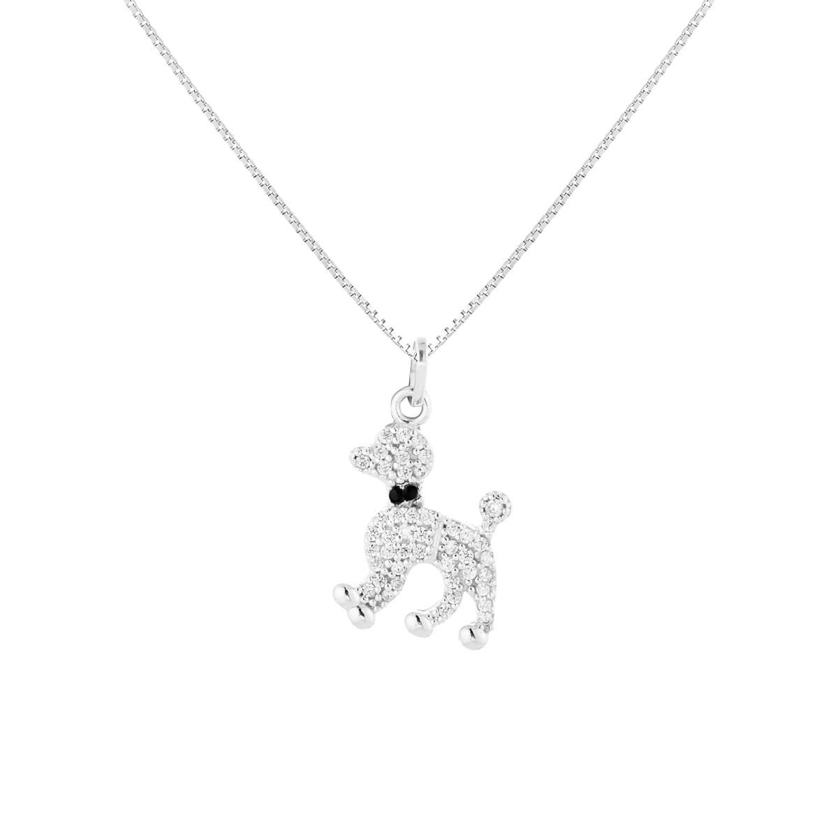 Pingente Prata Cachorro C/Zircônia Prata 925 Corrente