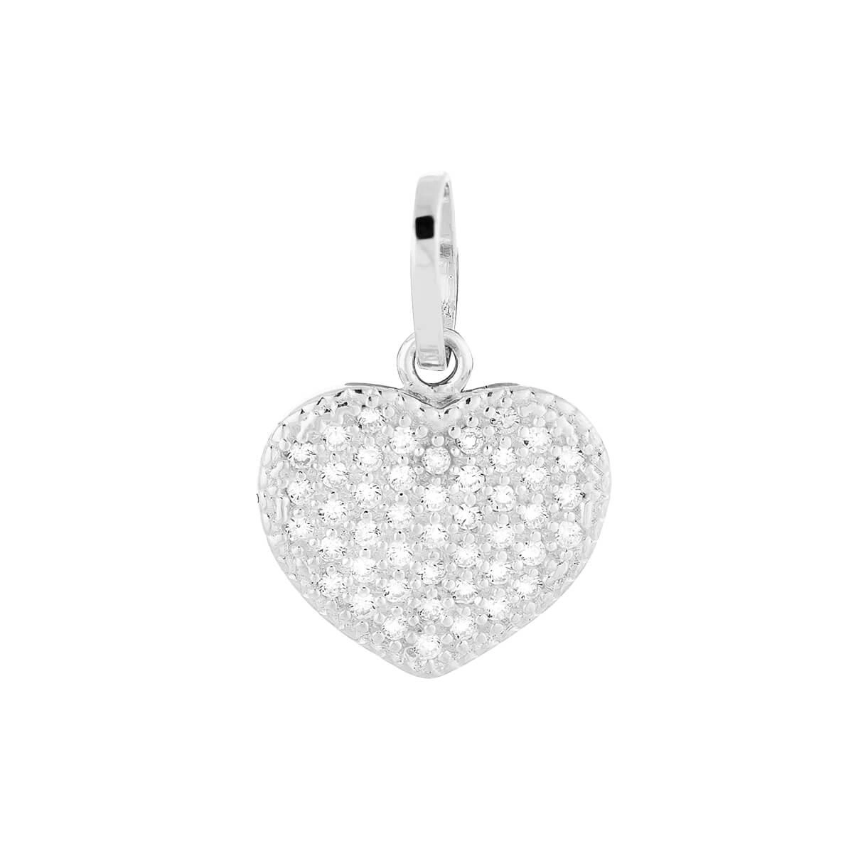 Pingente Prata Coração C/Zircônia 11mm Prata 925 Frente
