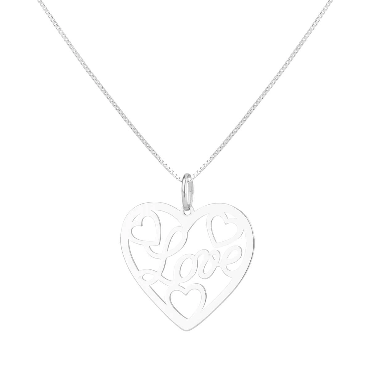 Pingente Prata Coração Love Prata 925 frente