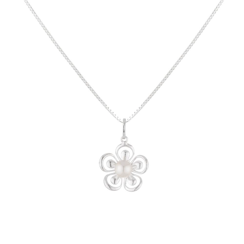 Pingente Prata Flor C/Pérola 15mm Longe