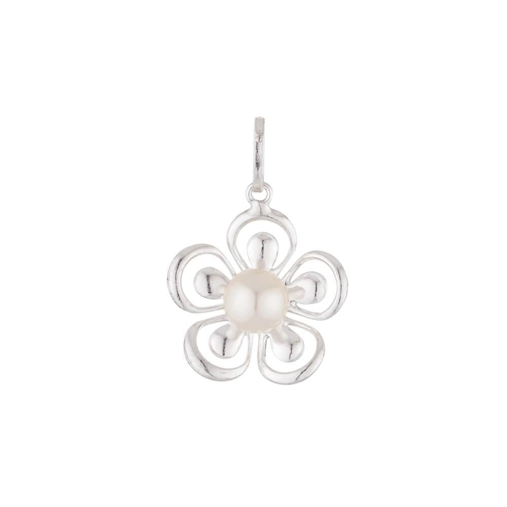Pingente Prata Flor C/Pérola 15mm Perto