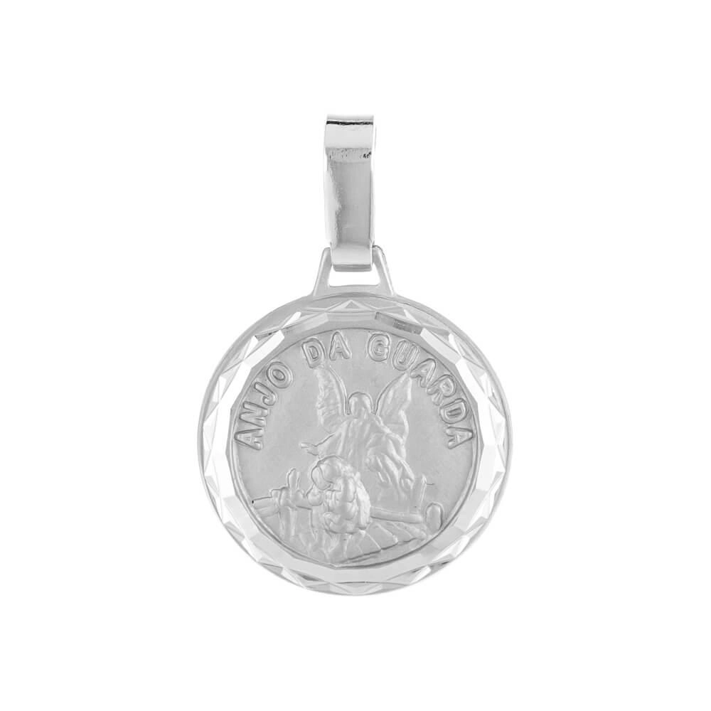 Pingente Prata Medalha Anjo da Guarda Prata 925 detalhe