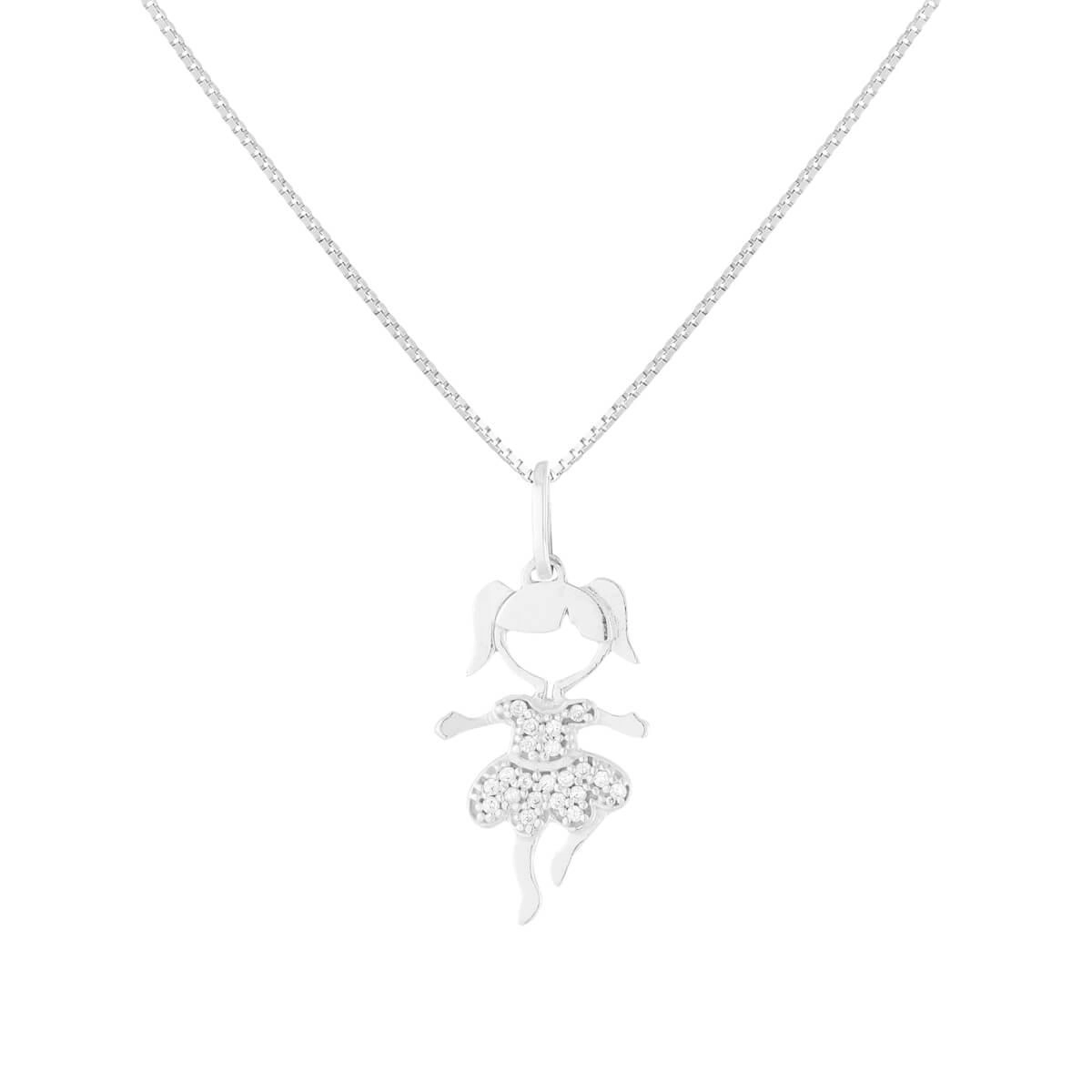 Pingente Prata Menina 22mm Prata 925 Corrente