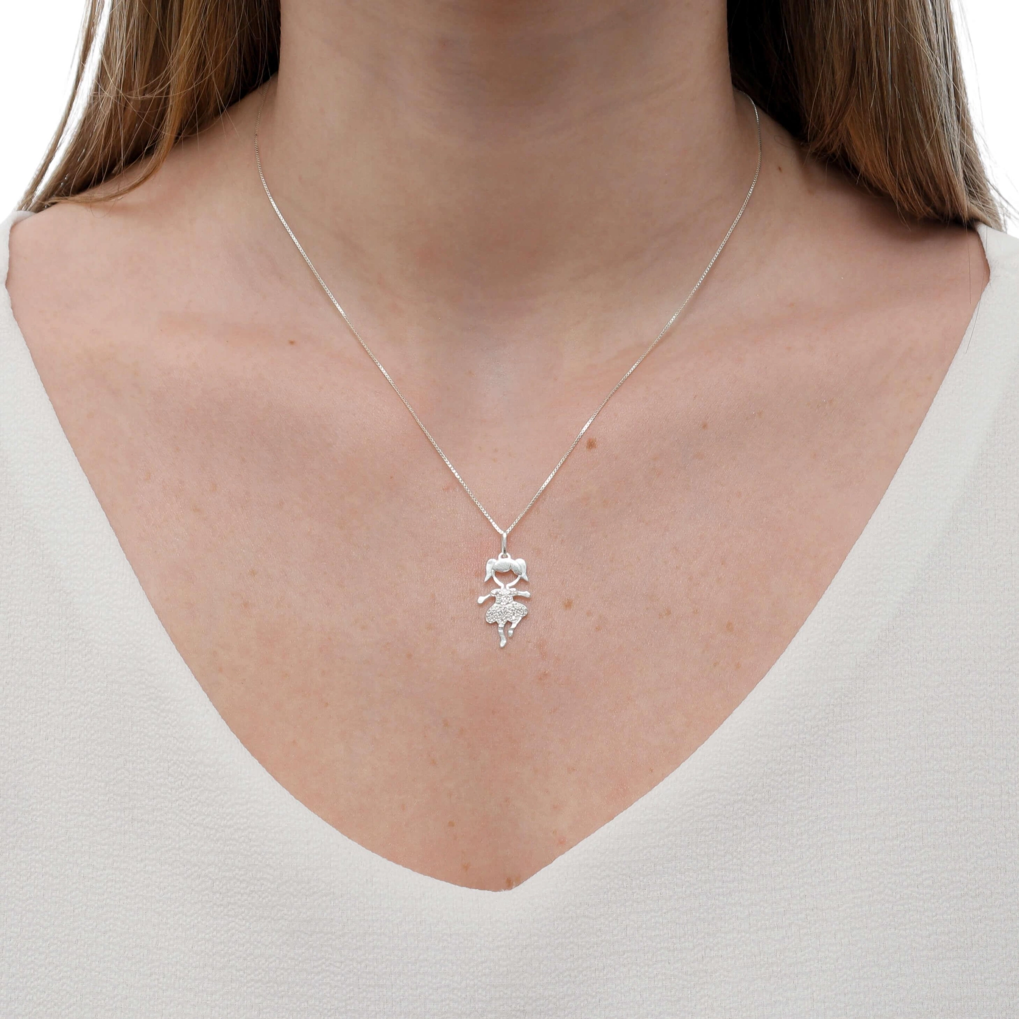 Pingente Prata Menina 22mm Prata 925 Real