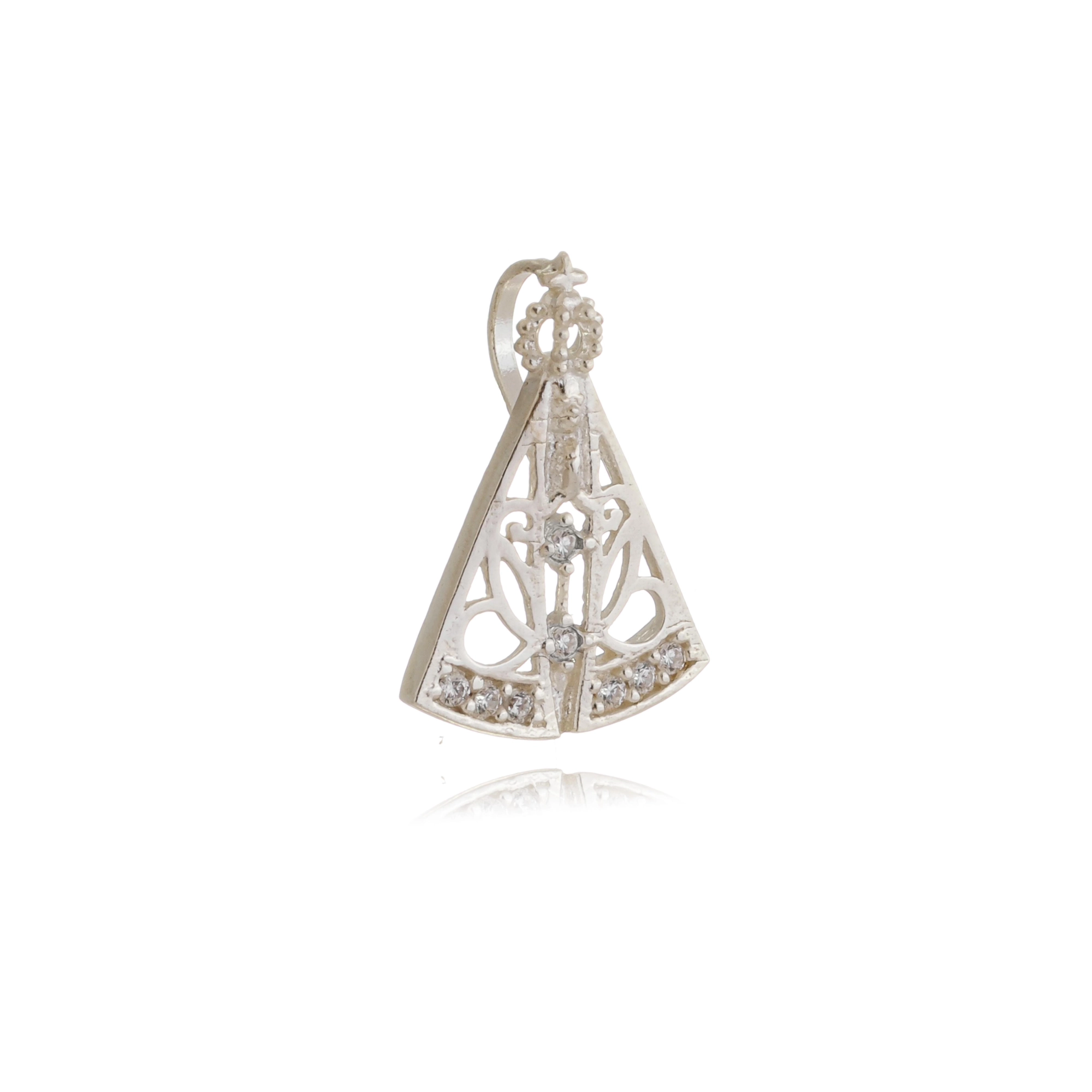 Pingente Prata Nossa Senhora 1.50cm C/Zircônias Prata 925