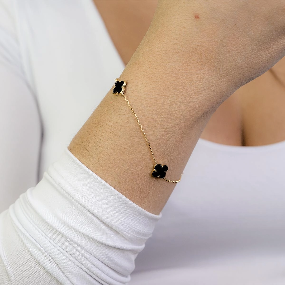 Pulseira Ouro 18k Trevo Preto Pulseira Ouro 18k Trevo Preto
