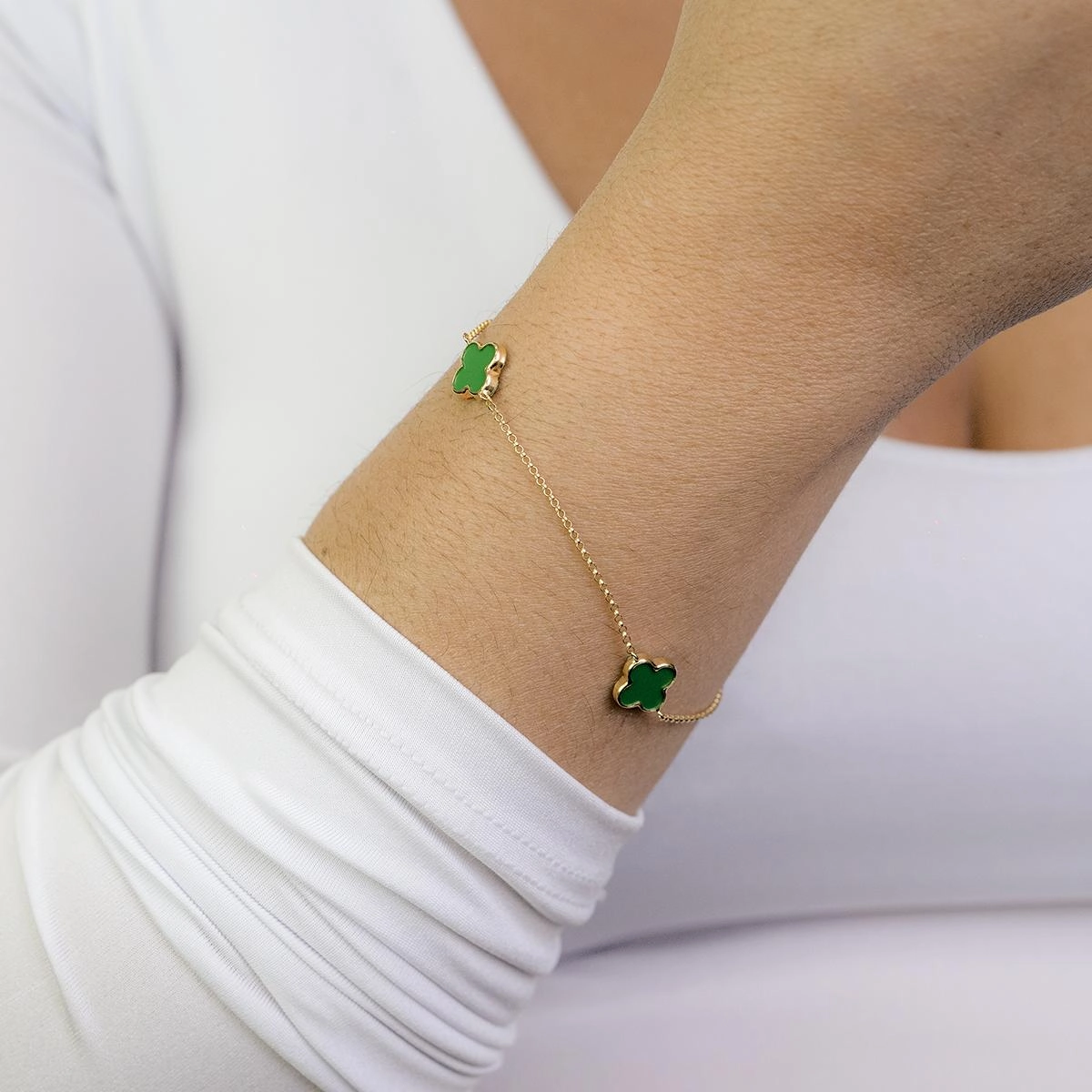 Pulseira Ouro 18k Trevo Verde Pulseira Ouro 18k Trevo Verde
