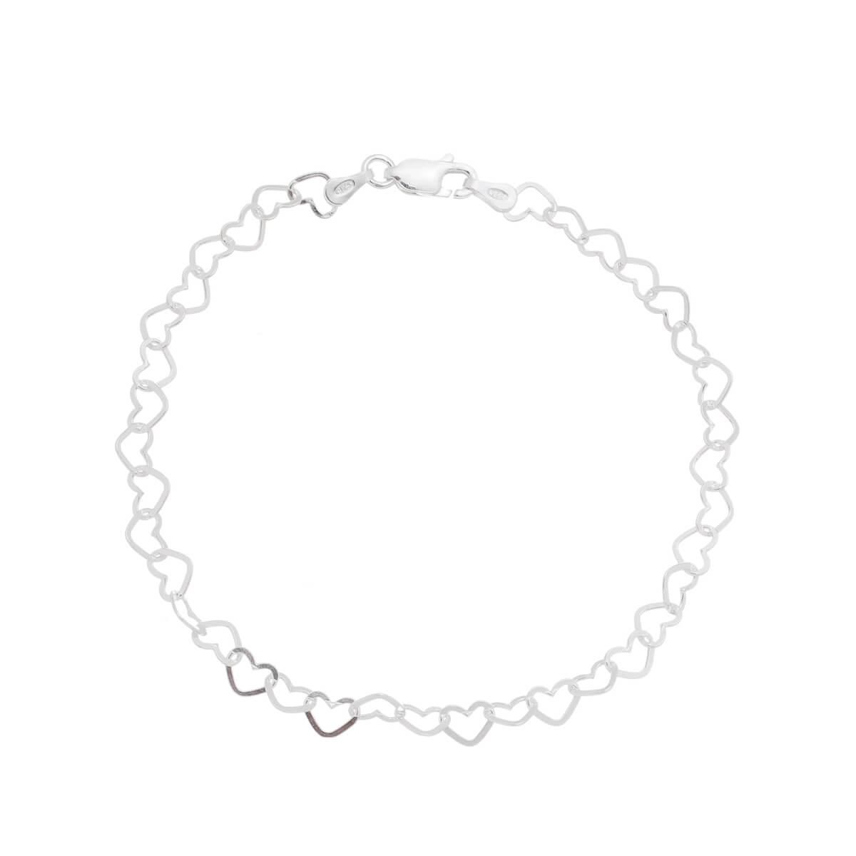 Pulseira Prata Corações 19cm Prata 925 Inteira