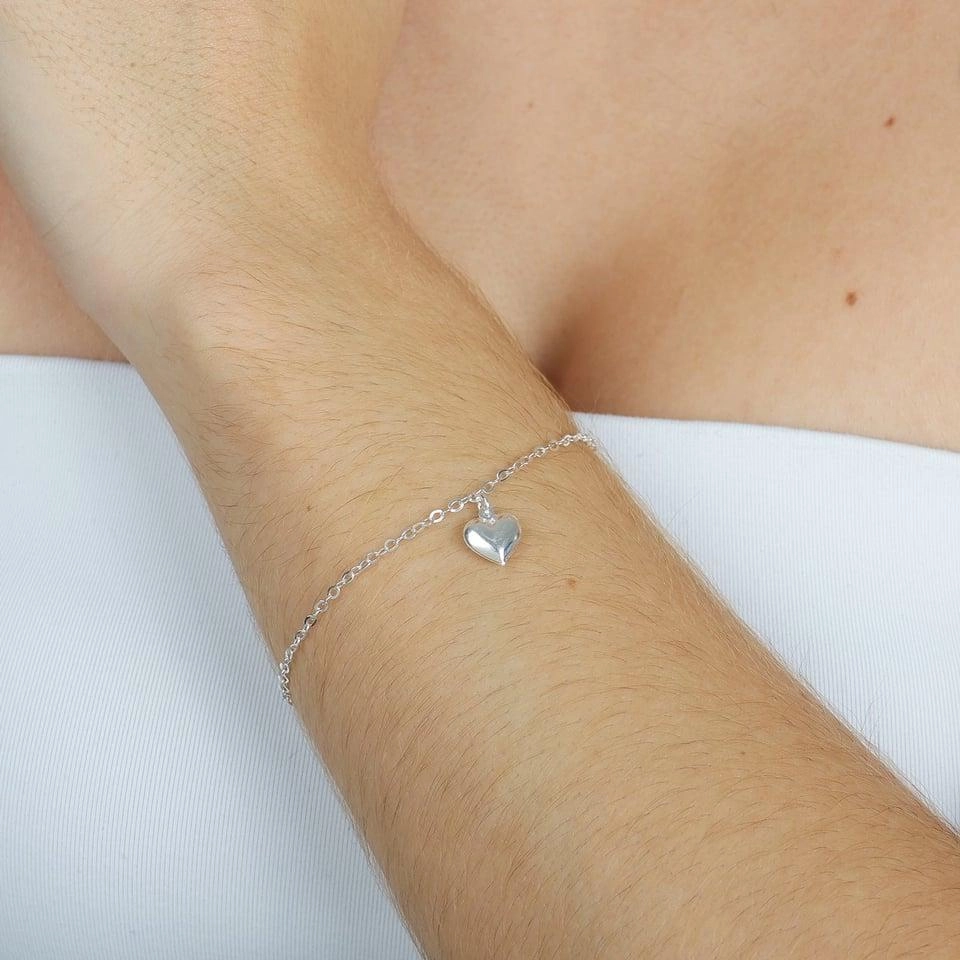 Pulseira Prata Coração Liso 19cm Prata 925 Pulseira Prata Coração Liso 19cm Prata 925