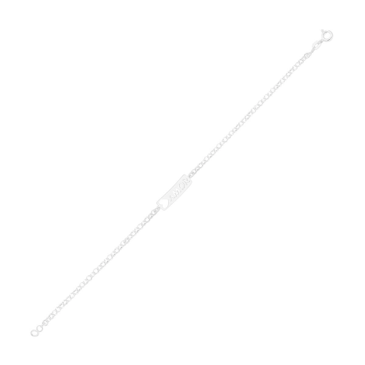 Pulseira Prata Placa Amor 17cm Prata 925 frente