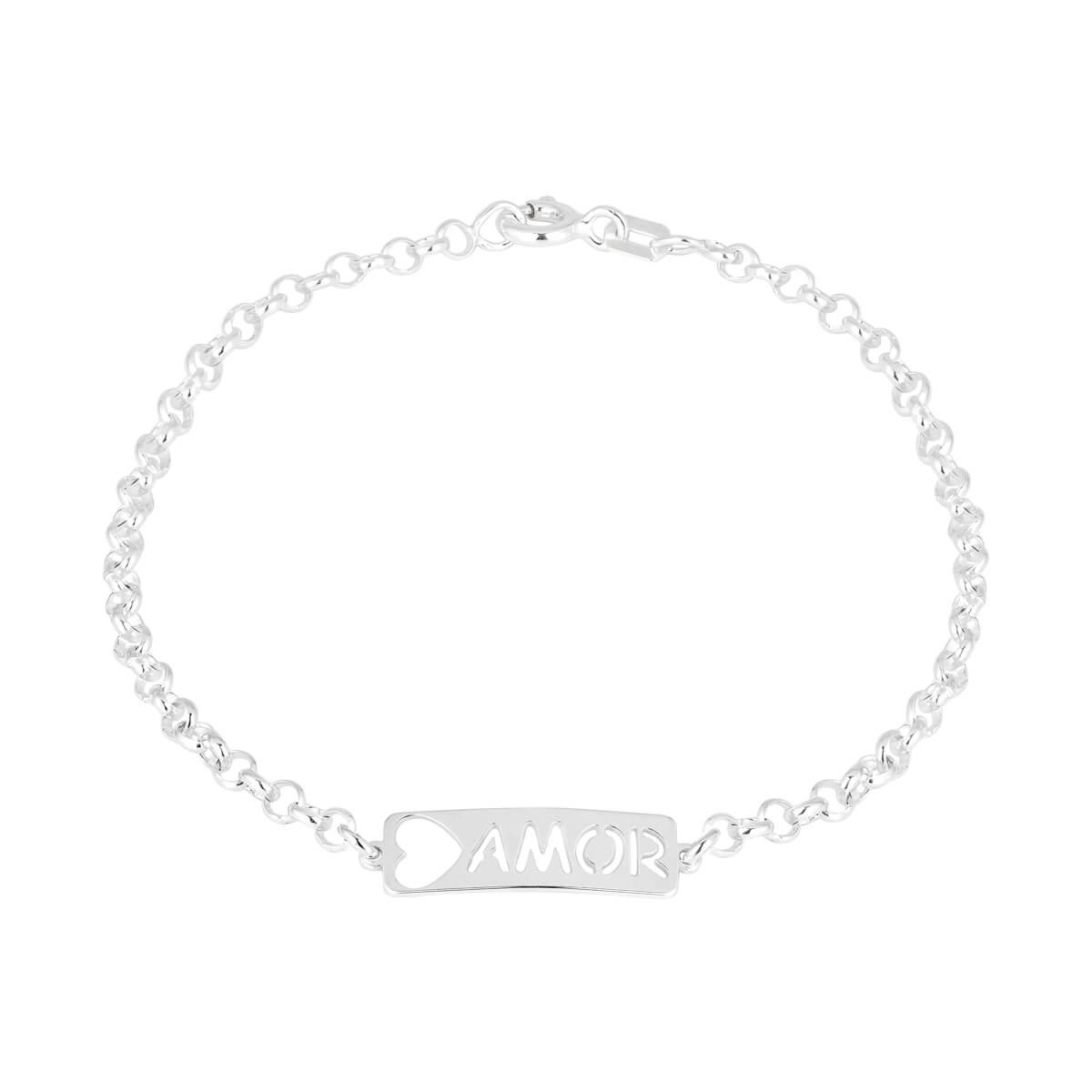 Pulseira Prata Placa Amor 17cm Prata 925 detalhe