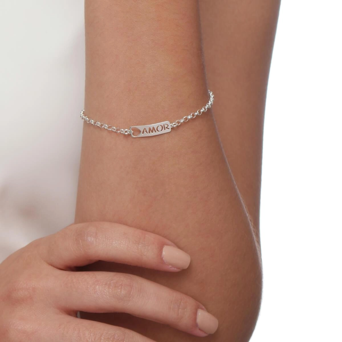 Pulseira Prata Placa Amor 17cm Prata 925 modelo