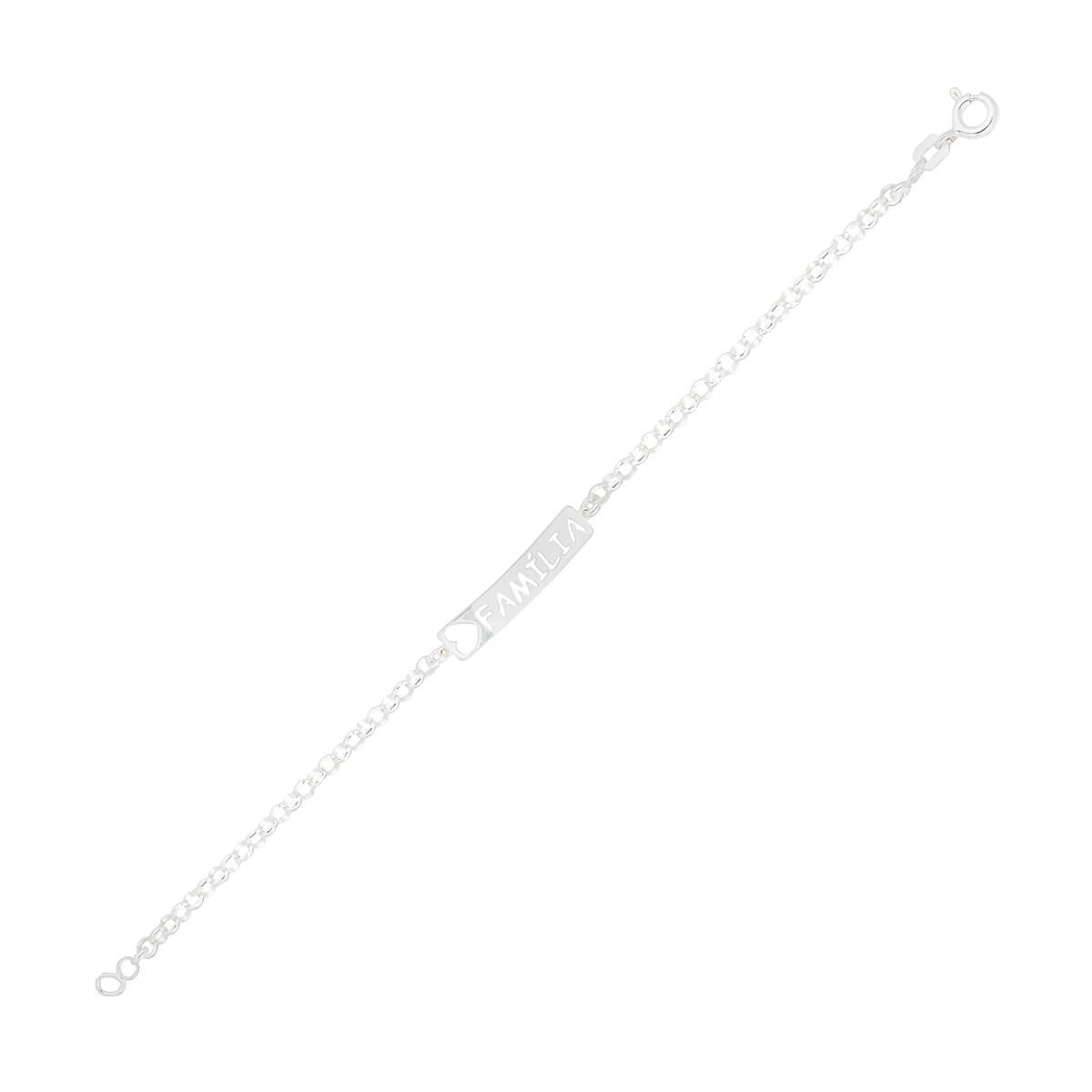 Pulseira Prata Placa Familia 18cm Prata 925 frente