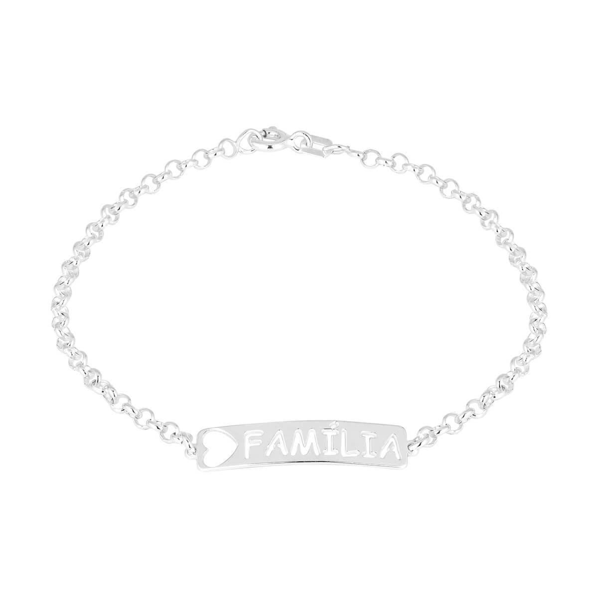 Pulseira Prata Placa Familia 18cm Prata 925 detalhe