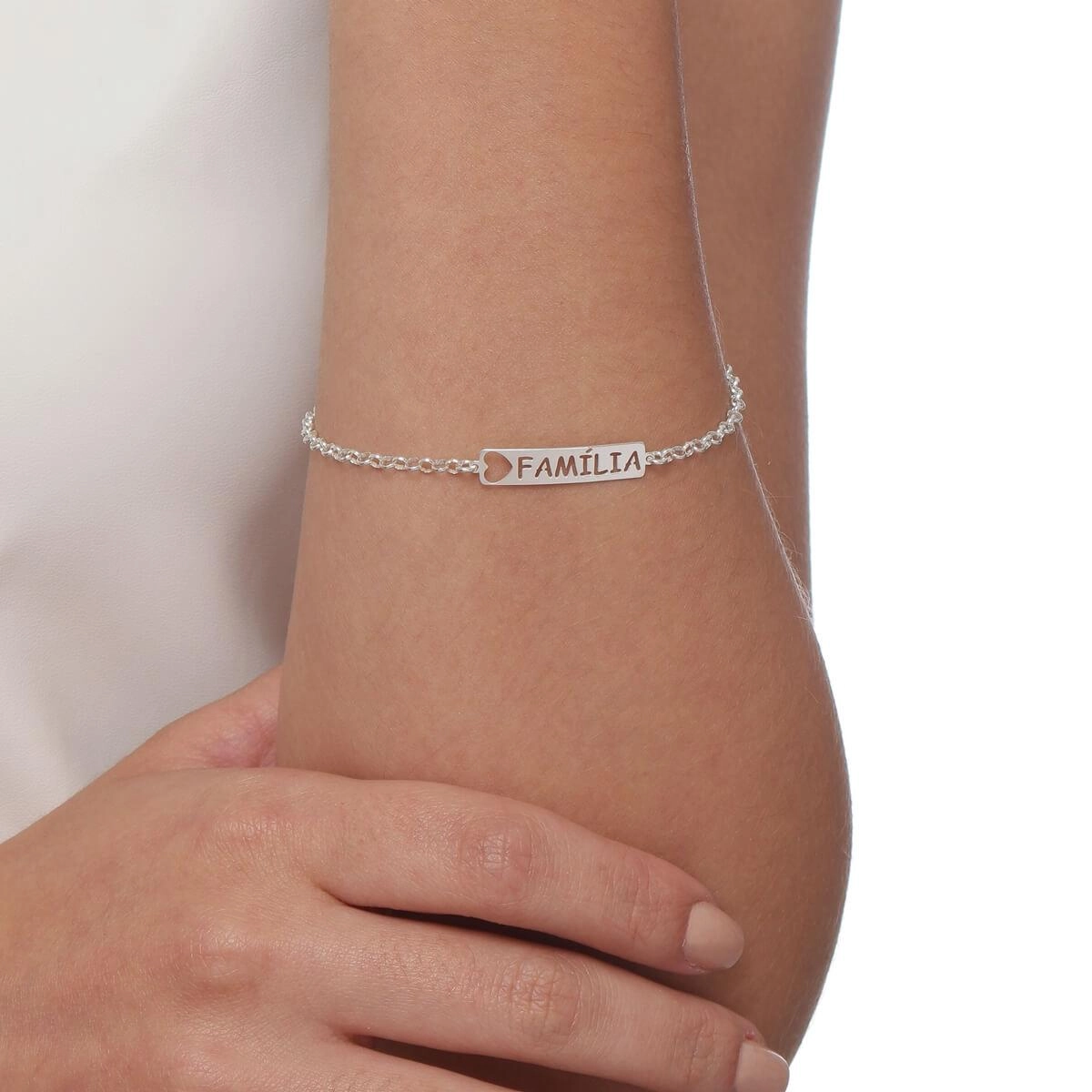 Pulseira Prata Placa Familia 18cm Prata 925 modelo