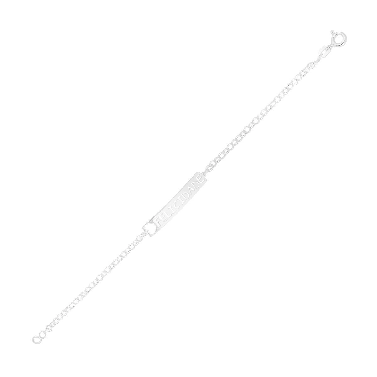Pulseira Prata Placa Felicidade 17cm Prata 925 frente