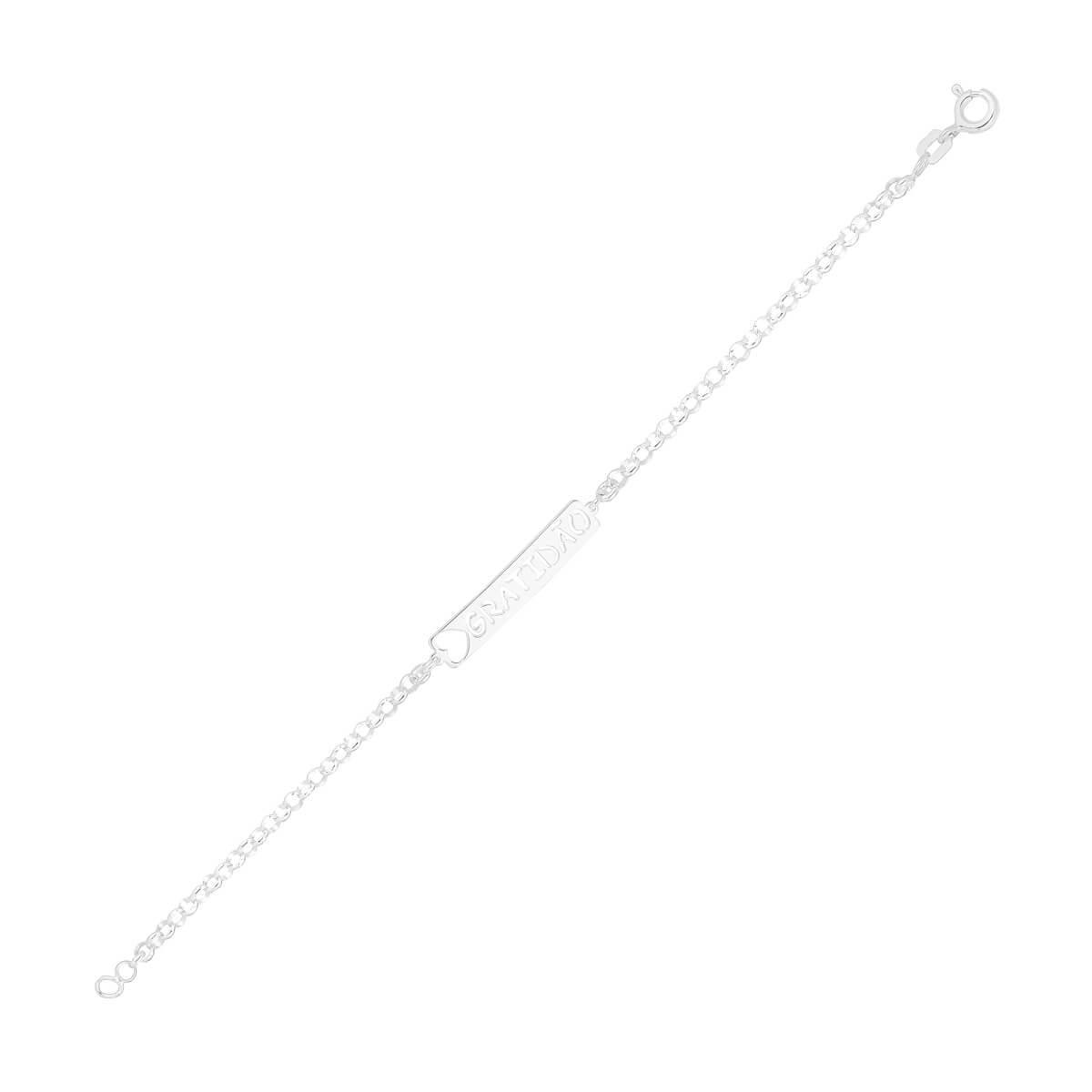 Pulseira Prata Placa Gratidão 17cm Prata 925 frente