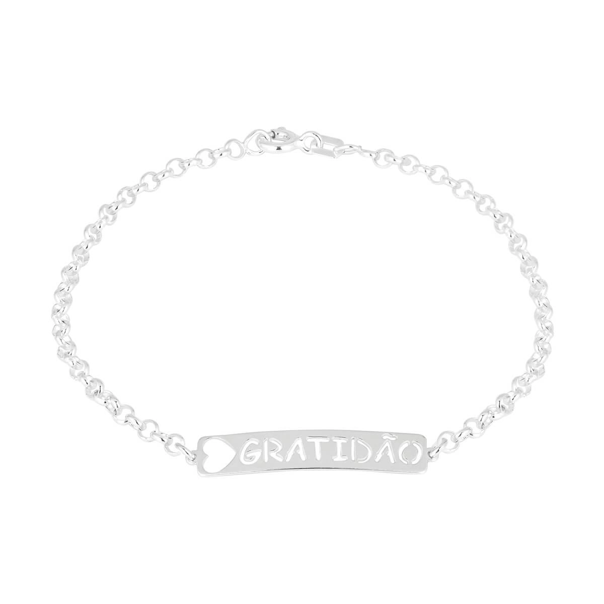 Pulseira Prata Placa Gratidão 17cm Prata 925 detalhe