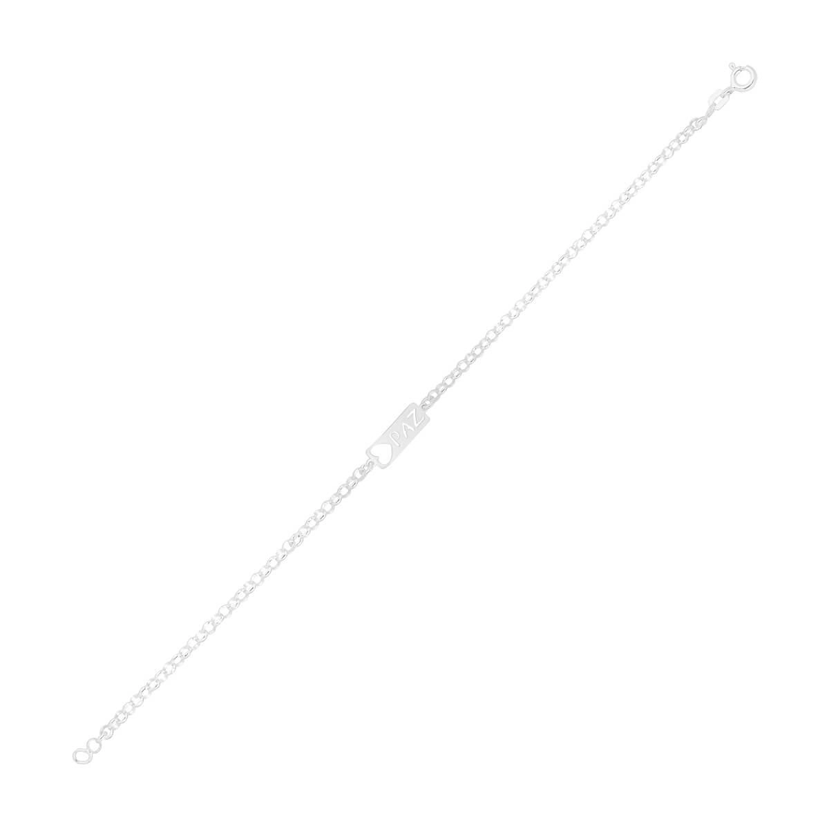 Pulseira Prata Placa Paz 17cm Prata 925 frente