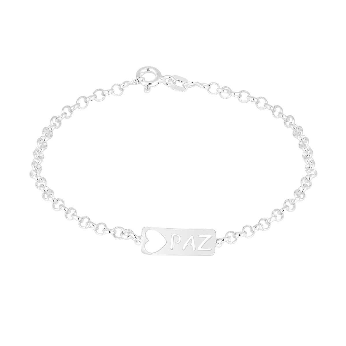 Pulseira Prata Placa Paz 17cm Prata 925 detalhe