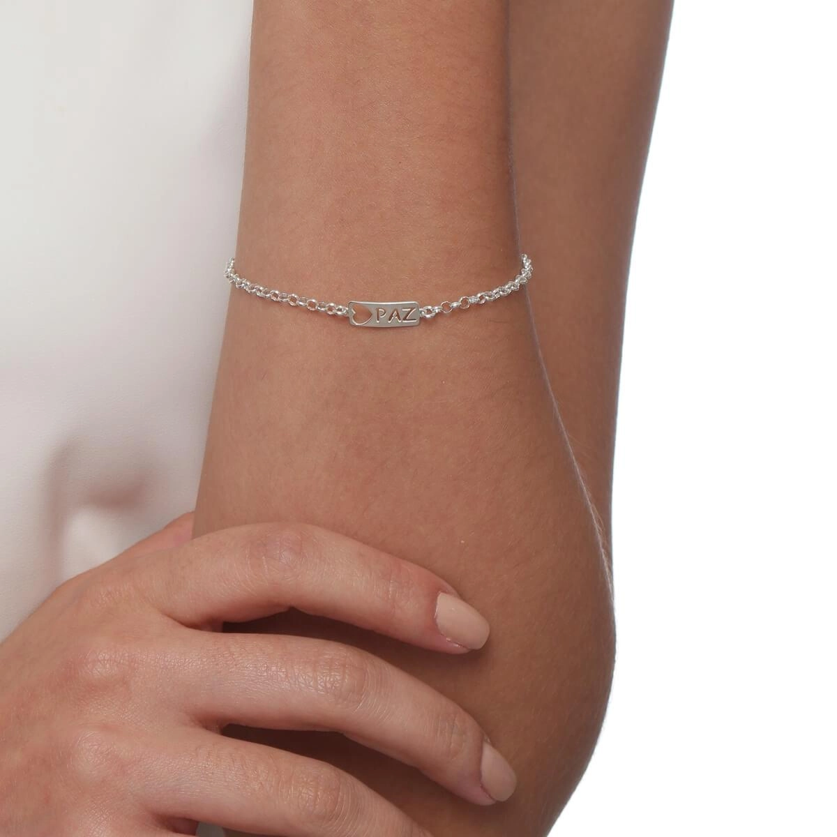 Pulseira Prata Placa Paz 17cm Prata 925 modelo