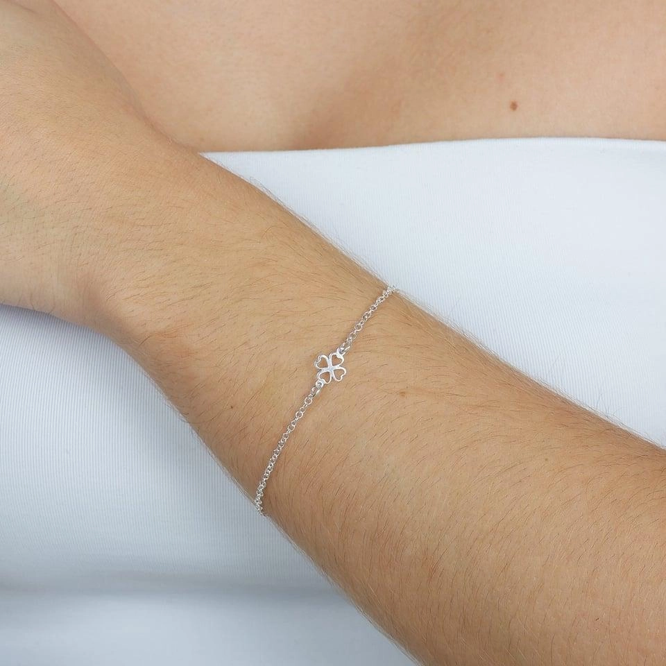Pulseira Prata Trevo Liso 19cm Prata 925 Pulseira Prata Trevo Liso 19cm Prata 925