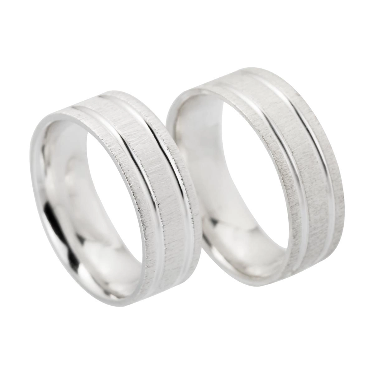 Alianças de Namoro em Prata 11.6g 7mm Acetinada com Frisos