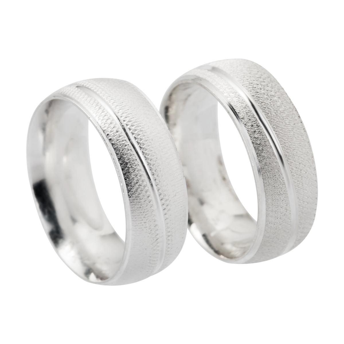 Alianças de Namoro em Prata 17.6g 8mm Acetinada com Frisos