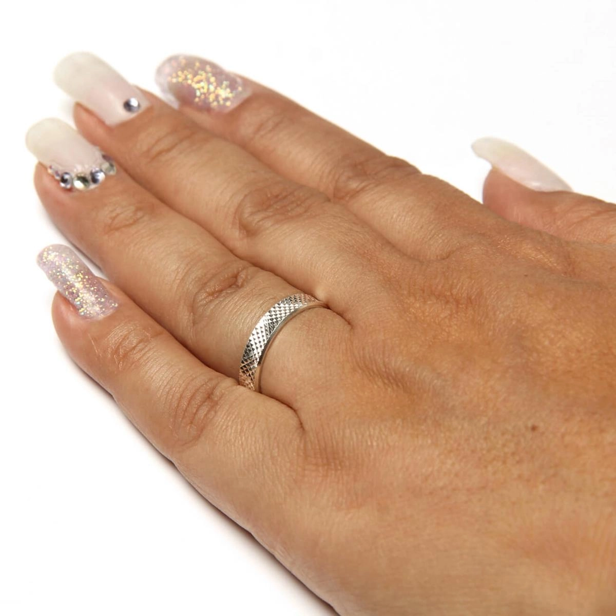Alianças de Namoro em Prata 4.8g 4mm Diamantada Tradicional