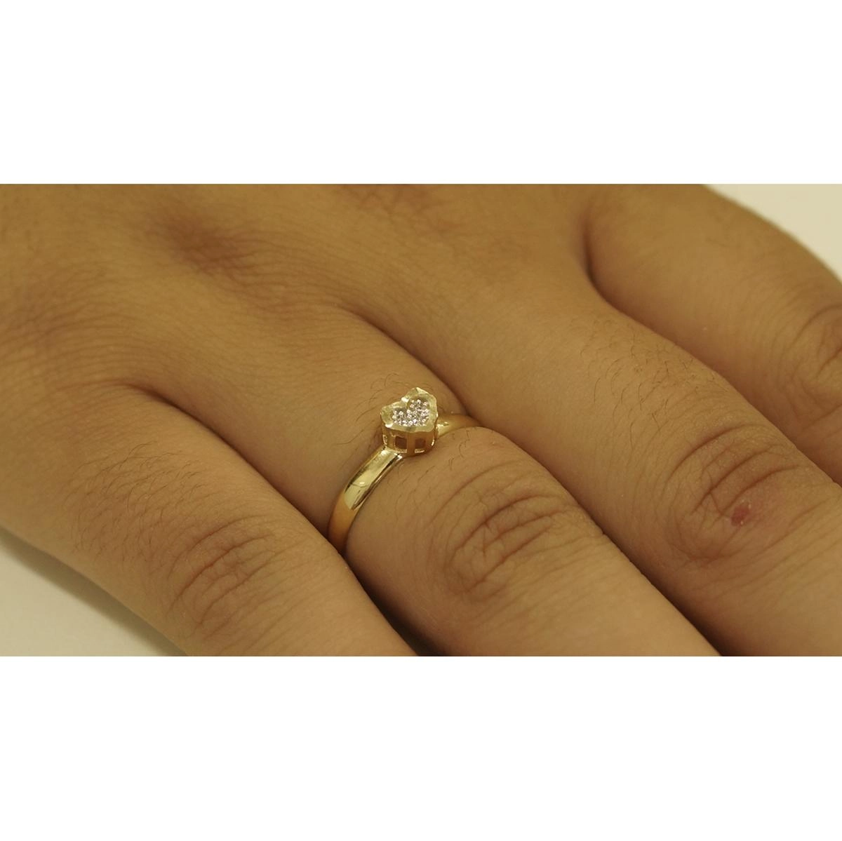 Anel Ouro 18k Chuveirinho Coração Zircônia 1.00 gramas