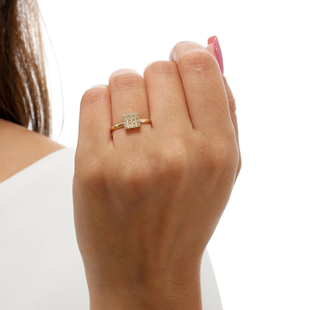 Anel Ouro 18k Chuveiro Quadrado 6mm