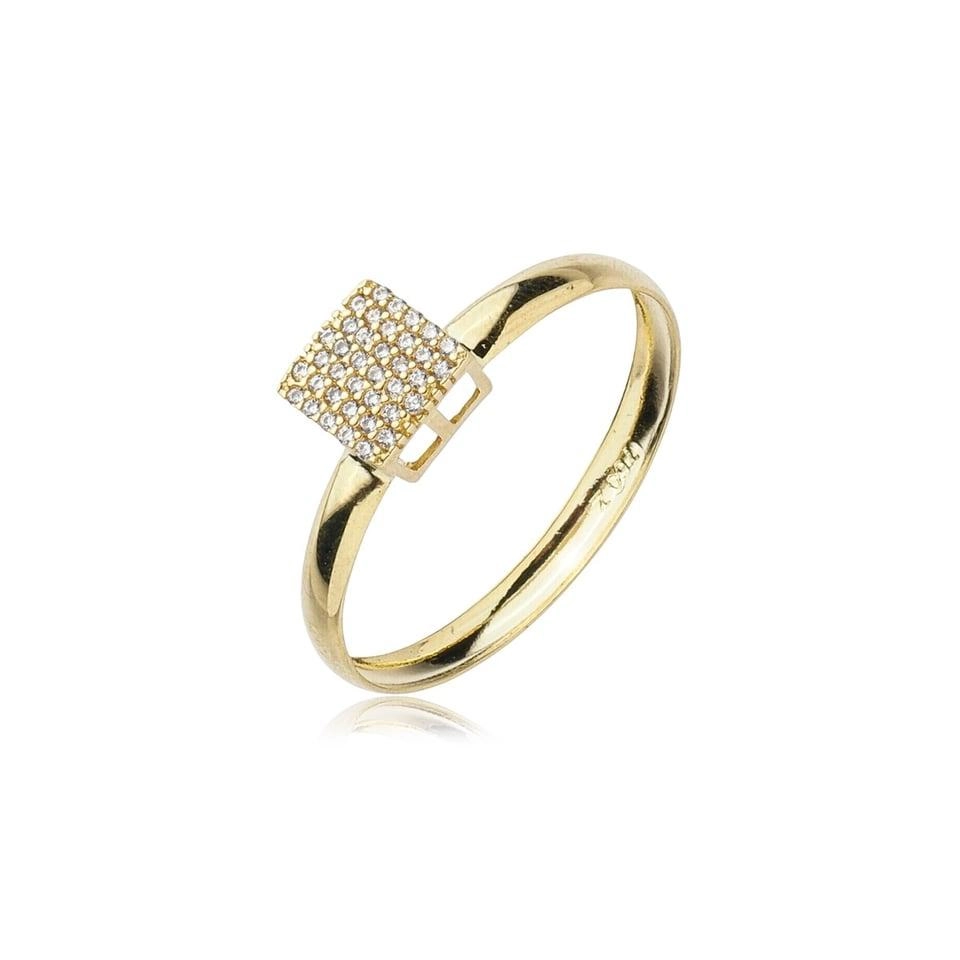 Anel Ouro 18k Chuveiro Quadrado 6mm