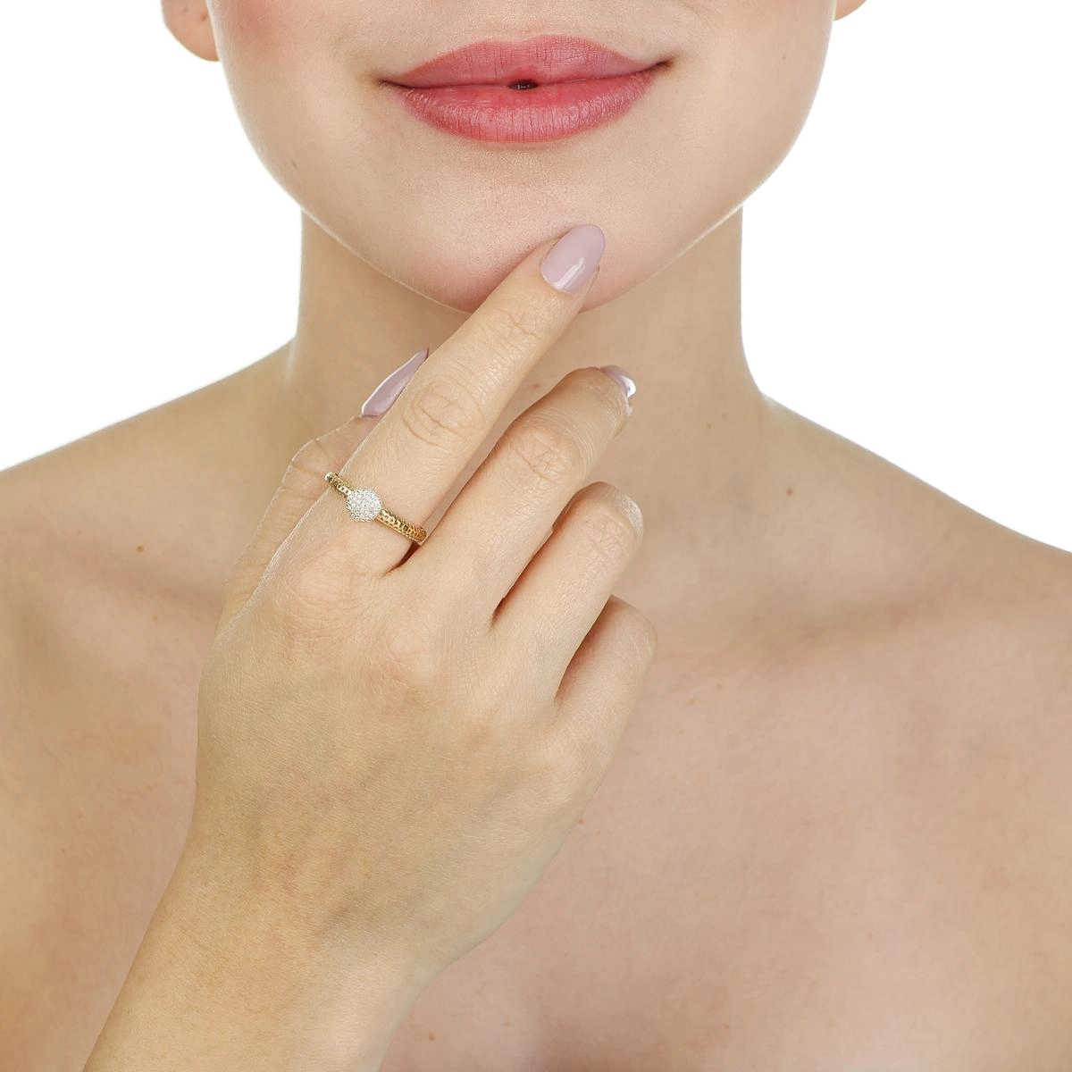 Anel Ouro 18k Chuveiro Redondo Aro Diamantado