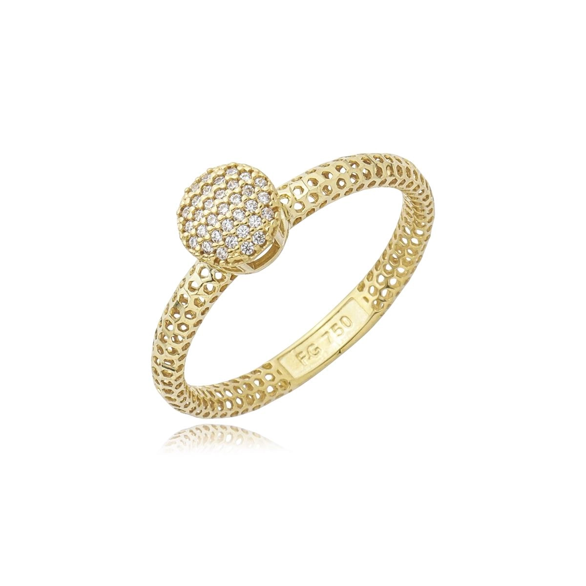 Anel Ouro 18k Chuveiro Redondo Aro Diamantado