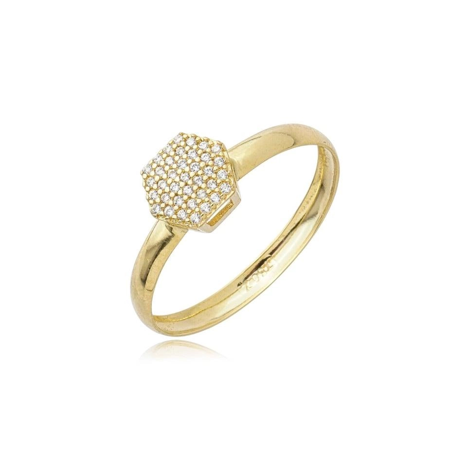 Anel Ouro 18k Chuveiro Sextavado 7mm 