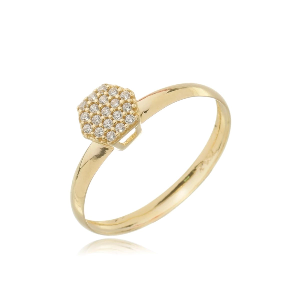 Anel Ouro 18k Chuveiro Sextavado Zircônia 1.08 gramas