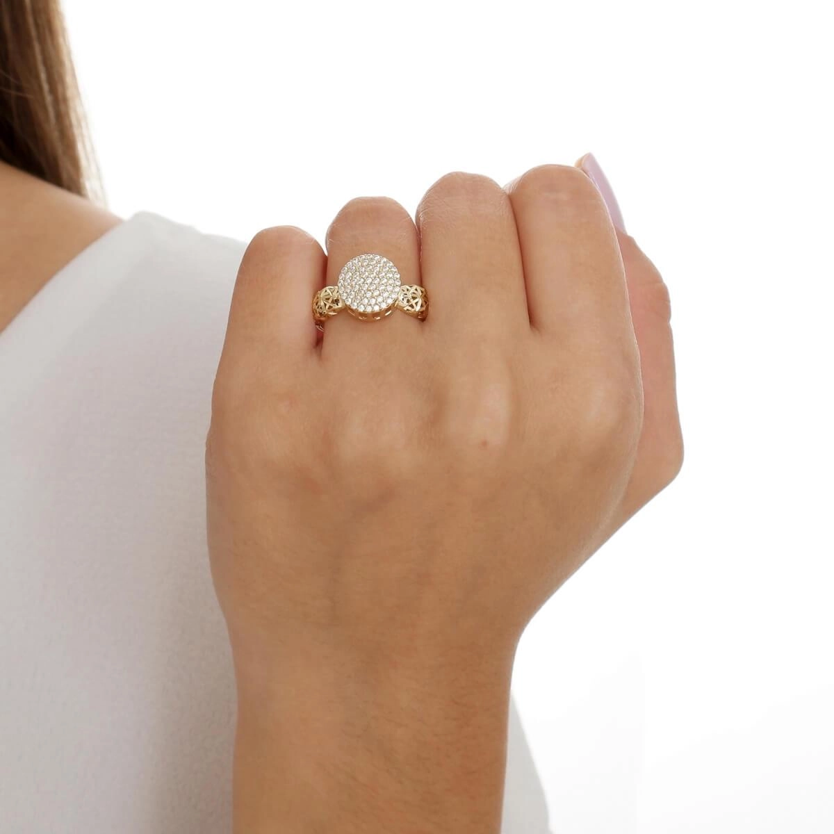 Anel Ouro 18k Chuveiro Trabalhado 10mm
