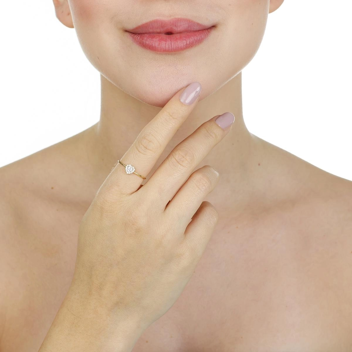 Anel Ouro 18k Coração 6mm C/Zircônias