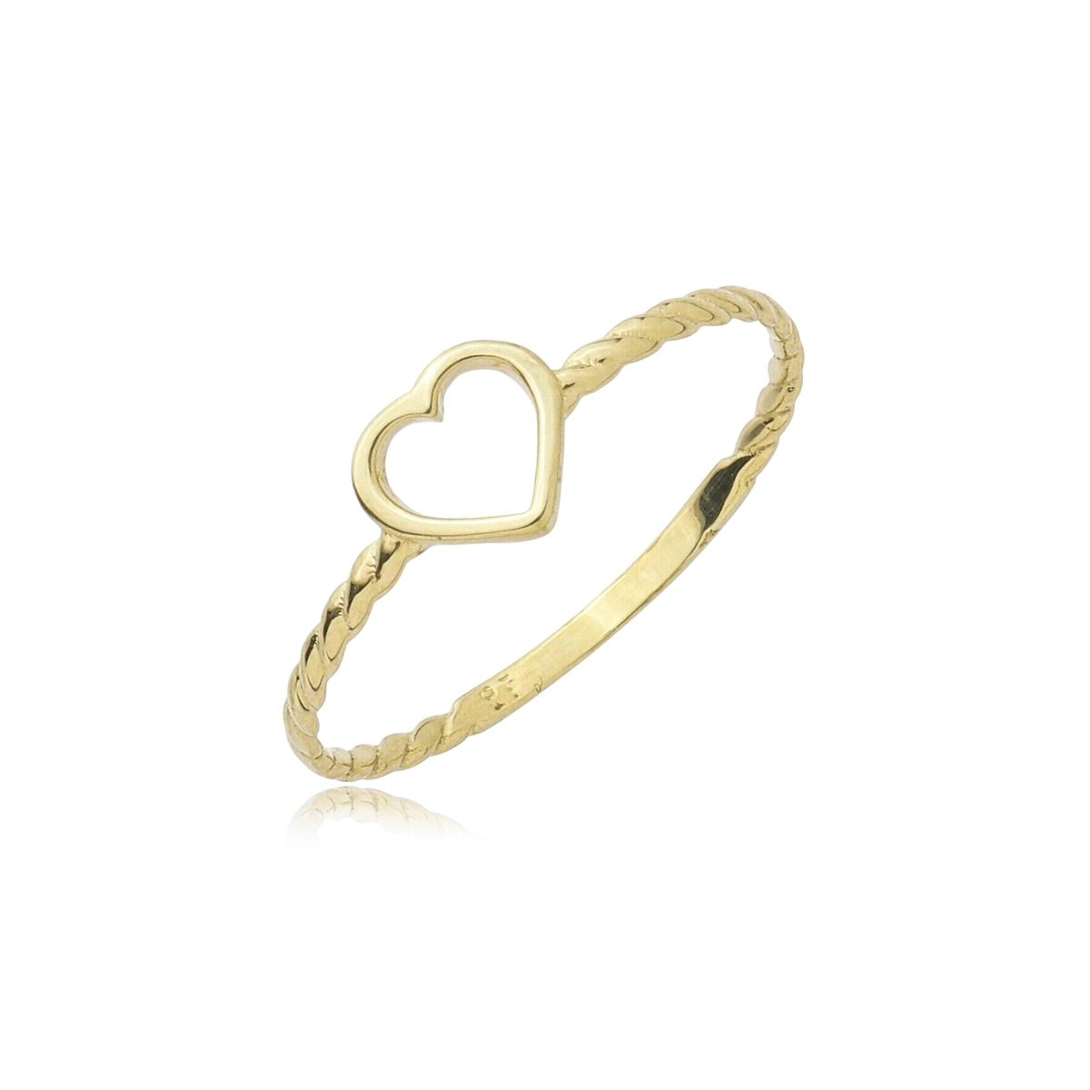 Anel Ouro 18k Coração 6mm Fio Torcido