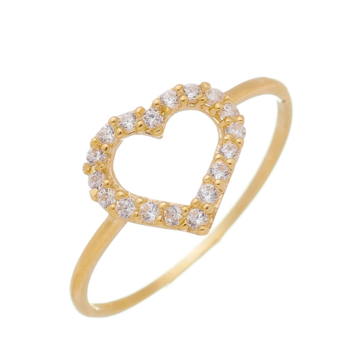 Anel Ouro 18k Coração Vazado C/Pedras 9.30mm