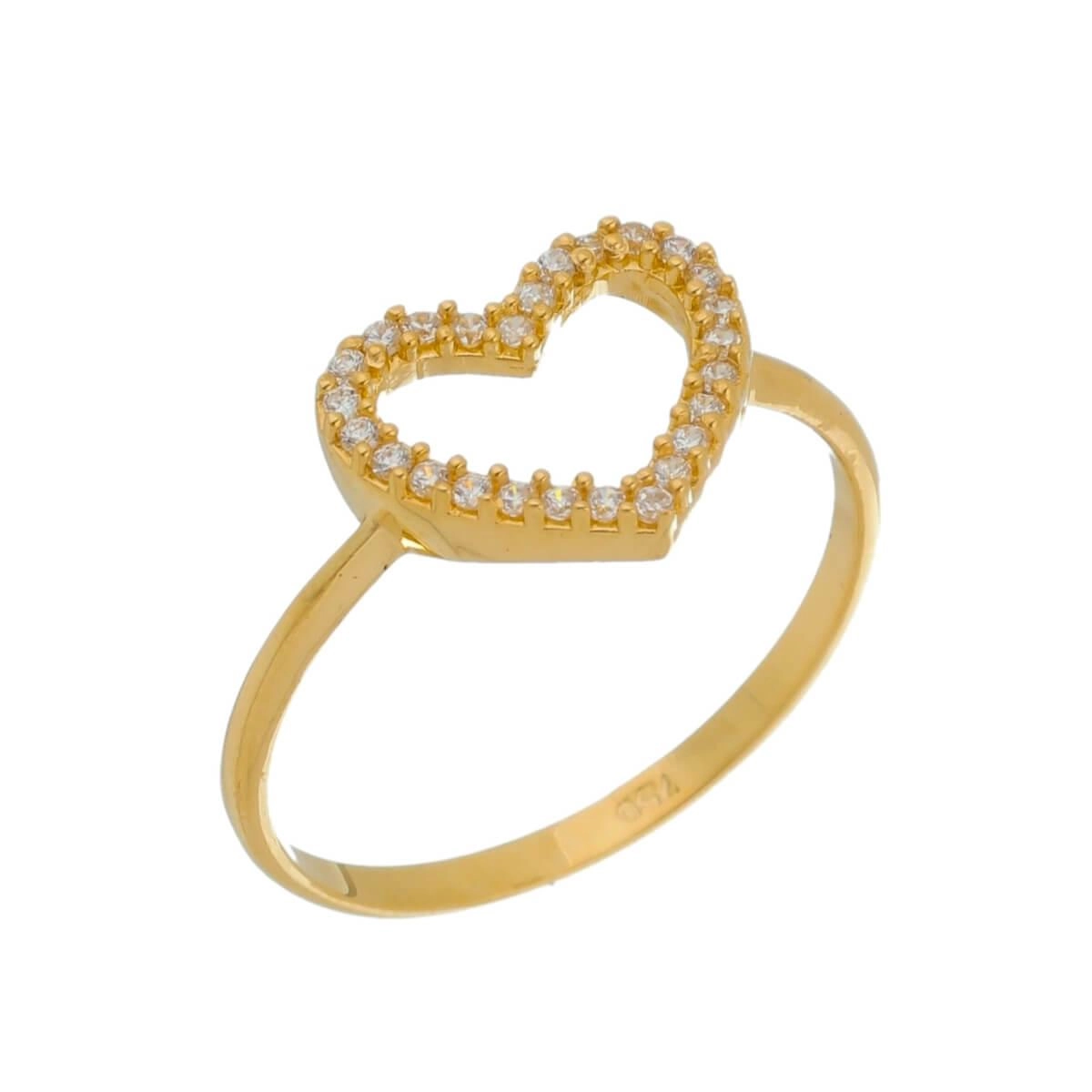 Anel Ouro 18k Coração Vazado C/ Pedras 9.60mm
