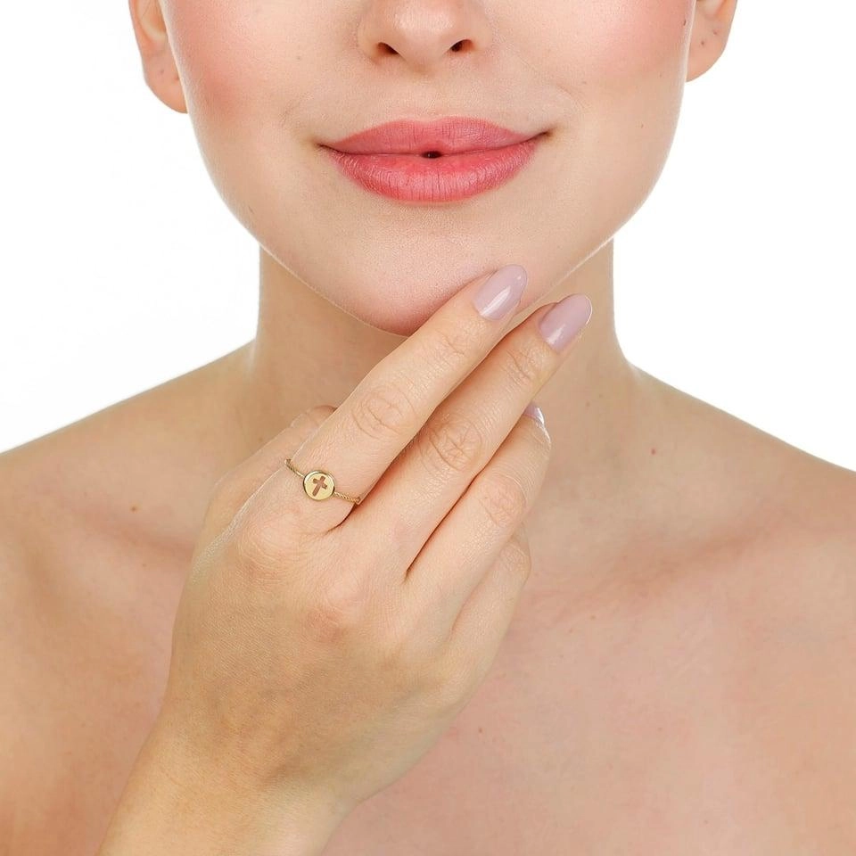 Anel Ouro 18k Cruz Fio Torcido
