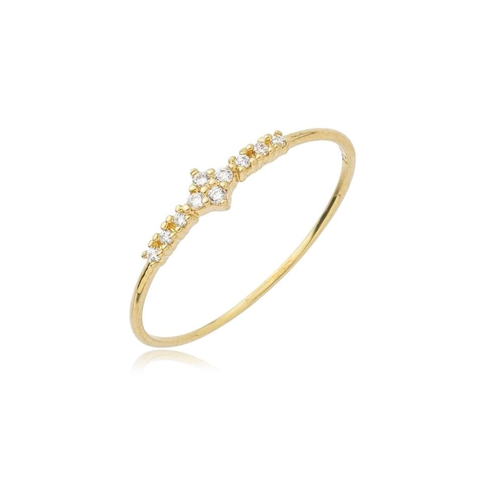 Anel Ouro 18k Flor 3.5mm C/Zircônias