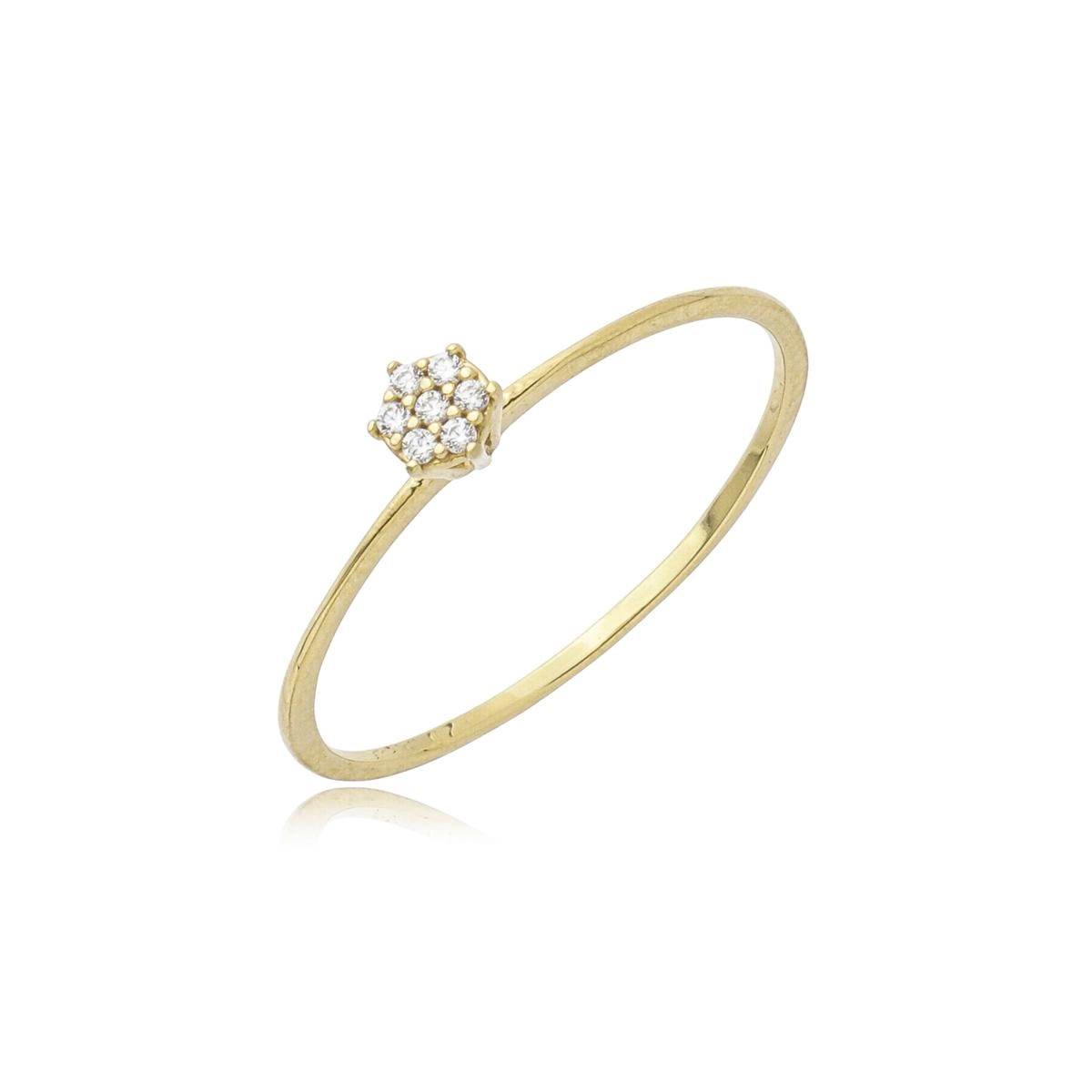 Anel Ouro 18k Flor 4mm C/Zircônias