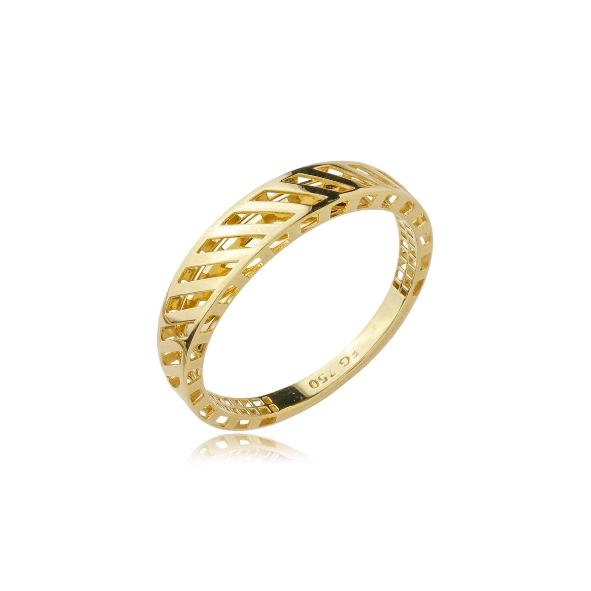 Anel Ouro 18k Listrado Vazado
